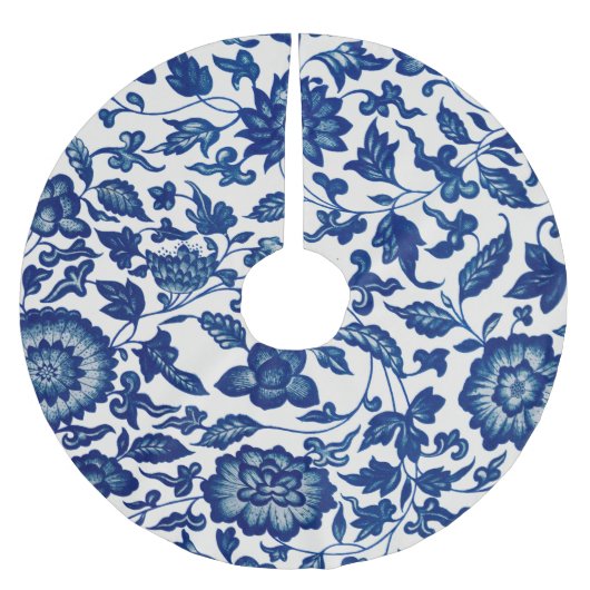 青の装中国の飾フローラ  ブラッシュドポリエステルツリースカート (正面)