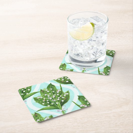 青の谷の花のユリの花束 スクエアペーパーコースター (インサイチュ)