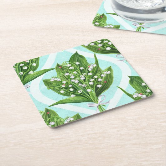青の谷の花のユリの花束 スクエアペーパーコースター (アングル)