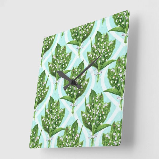 青の谷の花のユリの花束 スクエア壁時計 (傾斜)