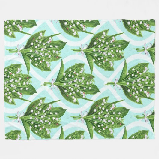 青の谷の花のユリの花束 フリースブランケット (正面(横))