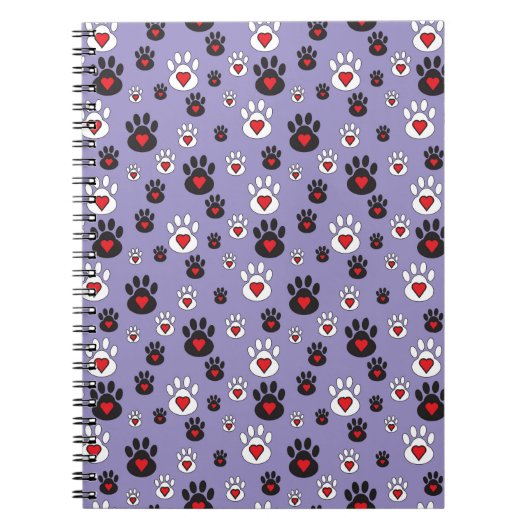 青の赤いハート付きポープリント ノートブック (正面)