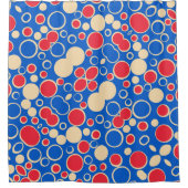 青の赤と青の点 シャワーカーテン (正面)