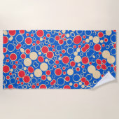 青の赤と青の点 ビーチタオル (正面)