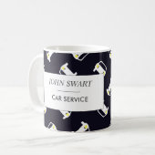 青の車のシルエット模様 コーヒーマグカップ (正面左)