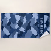 青の迷彩模様（淡い青の名前） ビーチタオル (正面)