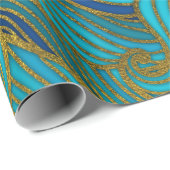 青の金エンボスの渦巻の波パターン ラッピングペーパー (ロールコーナー)