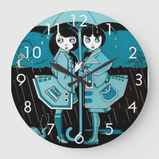 青の雨の日 ラージ壁時計