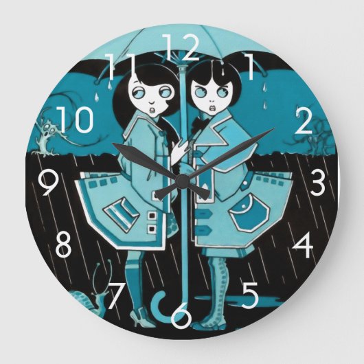 青の雨の日 ラージ壁時計 (正面)