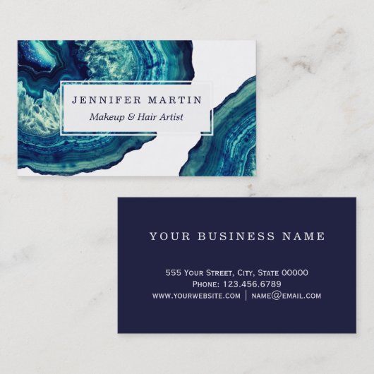 青の青およびティール(緑がかった色)の瑪瑙のGeodeのかわいらしい石 名刺 (正面/裏面)