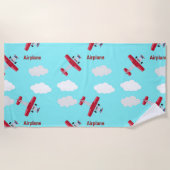 青の飛行機のパターン ビーチタオル (正面)