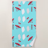 青の飛行機のパターン ビーチタオル (正面)