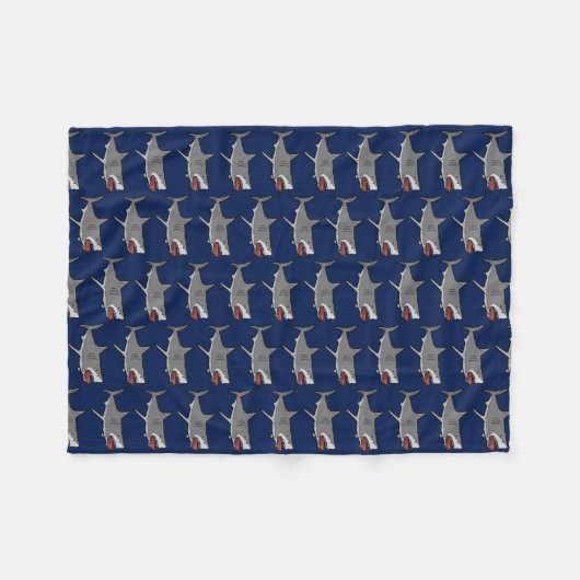 青の鮫の漫画パターン フリースブランケット (正面(横))