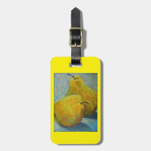 青の黄色いナシが付いている荷物または財布のラベル ラゲッジタグ (正面縦)