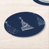 青の3つの近代美術のクリスマスツリー ラウンドペーパーコースター (アングル)