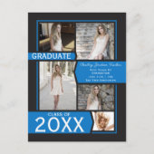 青の5枚写真のコラージュ卒業発表 ポストカード (正面)