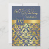 青の85th誕生会の招待の金ダマスク織 招待状 (正面)