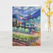 青の~の水彩画の挨拶のタスカニー カード (黄色い花)