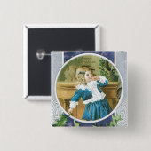 青の"メリークリスマス"の女の子 缶バッジ (正面&裏面)