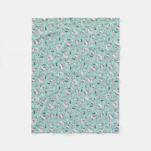 青のAxolotls フリースブランケット (正面)