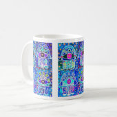 青のHamsaの4ヴィンテージTapastry Judaica コーヒーマグカップ (正面左)