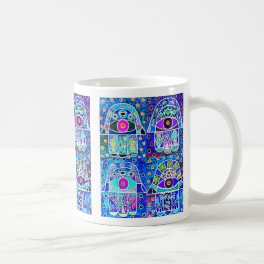 青のHamsaの4ヴィンテージTapastry Judaica コーヒーマグカップ (右)