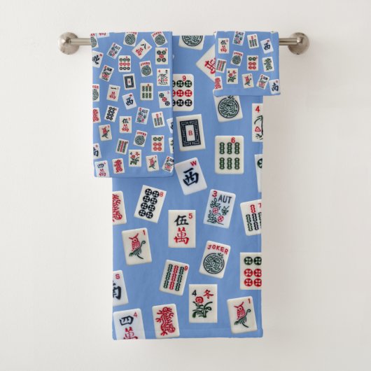青のMahJonggタイル（シンボル） バスタオルセット (インサイチュ)