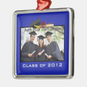 青はあなたの写真/年の卒業を加えます メタルオーナメント (左)