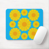 青はっきりしたい背景に黄色とオレンジの花 マウスパッド (マウス)