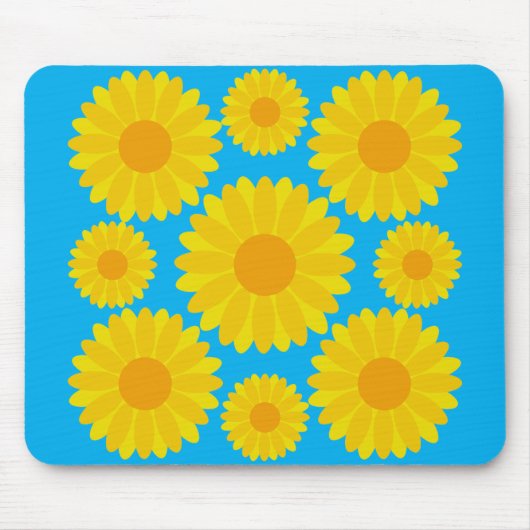 青はっきりしたい背景に黄色とオレンジの花 マウスパッド (正面)