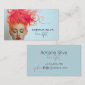 青はっきりしたとピンクの髪の美容師 名刺 (正面/裏面)
