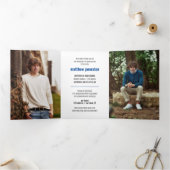 青はっきりしたとモダン写真の卒業 三つ折り招待状 (内部)