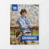 青はっきりしたとモダン写真の卒業 三つ折り招待状 (カバー)