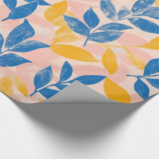 青はっきりしたと黄色のリトグラフ模様 ラッピングペーパー (角)