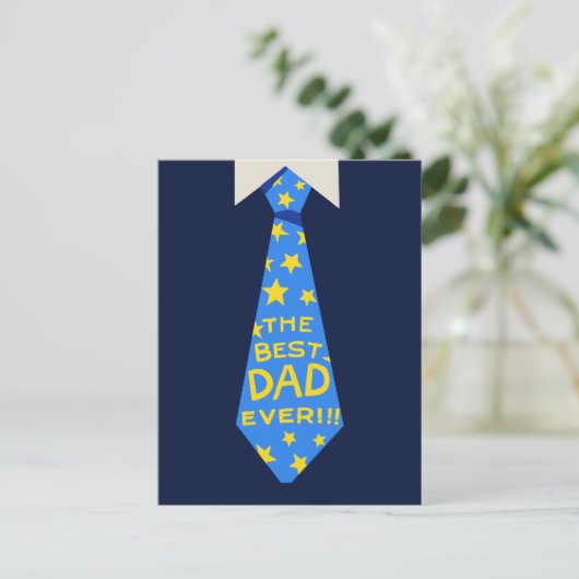 青はっきりしたと黄色の「最高のパパは今まで」父の日 ポストカード (スタンド正面)