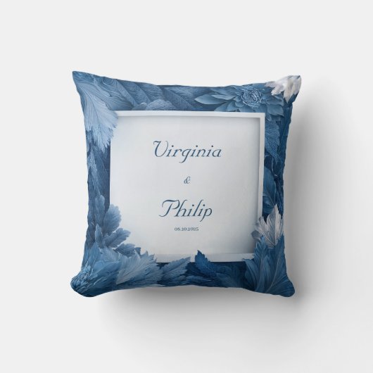 青はっきりしたフローラボ結婚タニカル クッション (正面)