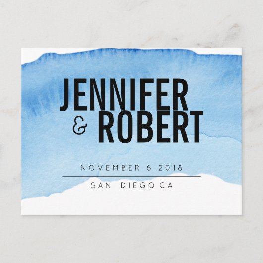 青はっきりしたミニマル水色黒日付を保存 案内ポストカード (正面)