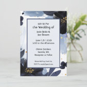 青はっきりしたモダンフローラ結婚式招待状 招待状 (スタンド正面)