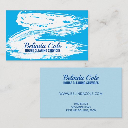 青はっきりしたモダン白クリーニング（ばちゃばちゃ）跳ねる 名刺 (正面/裏面)