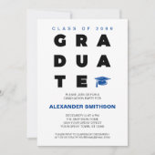 青はっきりした卒院文及びキャップ卒業 招待状 (正面)