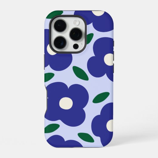 青はっきりした抽象芸術レトロ花柄 iPhoneケース (裏面)