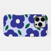 青はっきりした抽象芸術レトロ花柄 iPhoneケース (裏面横)