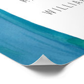 青はっきりした水彩波結婚ポスター ポスター (角)