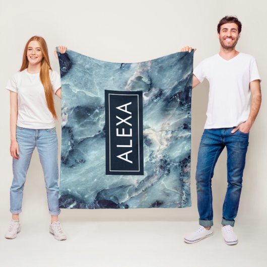 青はっきりした灰色のフェイク大理石 フリースブランケット (インサイチュ)