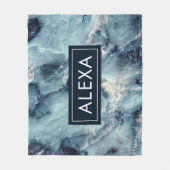 青はっきりした灰色のフェイク大理石 フリースブランケット (正面)