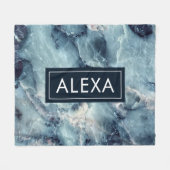 青はっきりした灰色のフェイク大理石 フリースブランケット (正面(横))