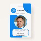 青はっきりした白レトロフォトIDバッジ バッジ (正面)