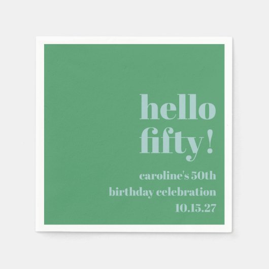青はっきりした緑かわいいモダンカスタム誕生日50 スタンダードカクテルナプキン (正面)