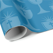 青はっきりした聖餐杯の第一聖餐式 ラッピングペーパー (ロールコーナー)