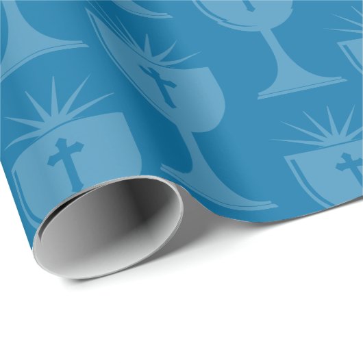 青はっきりした聖餐杯の第一聖餐式 ラッピングペーパー (ロールコーナー)